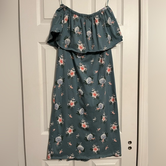 O’Neill ~ Green Floral Strapless Dress Front Side Slit Women’s Size Medium - Picture 5 of 5